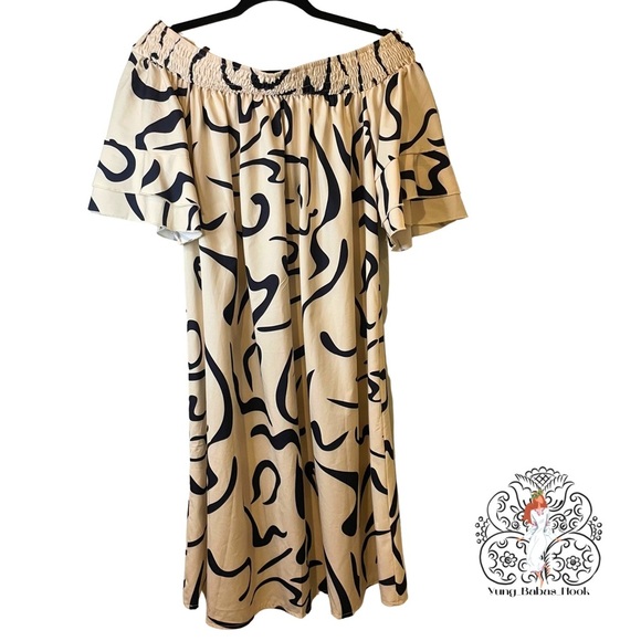 Joress Curve 1XL Cream and Black off shoulder plus size 37” knee length dress - Picture 1 of 11